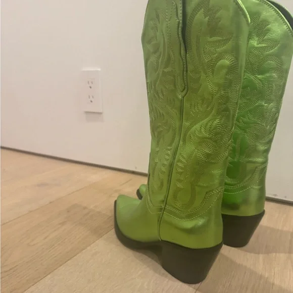Jeffrey Campbell Dagget Western Boot 8 Cowboy Boots Metallic Green Peridot - Picture 6 of 9